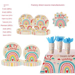 Vajilla Desechable Colorida con Temática de Arcoíris para Fiestas de Cumpleaños y Navidad Infantiles, Incluye Juego de Platos y Vasos de Papel - Product Image 6