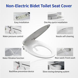 Siège de toilette bidet manuel non électrique à double buse autonettoyant, allongé, avec installation rapide à un bouton et eau froide - Product Image 3