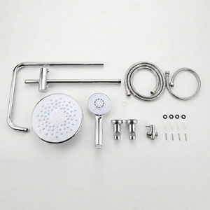 Ensemble de douche de luxe moderne, kit complet mural en laiton chromé avec pommeau de douche et douchette à main - Product Image 2