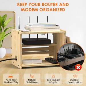 Caja de Almacenamiento para Router WiFi de Madera, Rectangular, Color Madera Natural, Soporte de Escritorio para Gestión de Cables con Orificios de Ventilación - Product Image 4