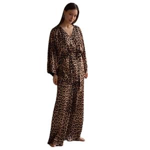 Imprimé léopard à manches longues pantalon pyjamas ensemble 2025 automne et hiver nouvelle <span class=keywords><strong>Robe</strong></span> à lacets confortable maison porter femmes - Product Image 5