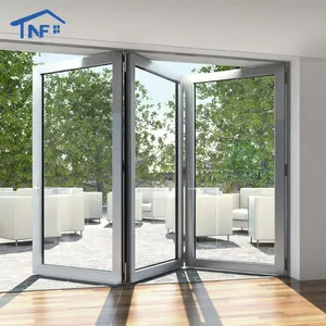 Складная Дверь NFRC из алюминия, водонепроницаемая и ветрозащитная, двойная Складная Дверь из закаленного стекла