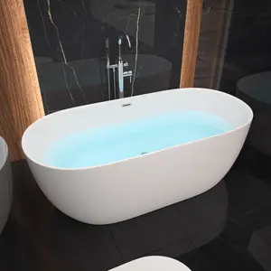 Hiện Đại Freestanding Bath Double Ended Tràn Chất Thải Trắng Acrylic Sang Trọng
