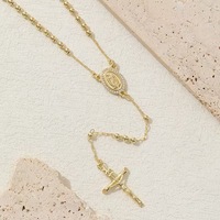 Kalung Salib Desain Religius Manik-Manik Doa Laris Manis Lapis Emas 14k