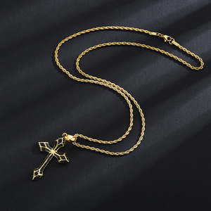 Cross Pendant Zinc Alloy Micro Insert Ice Eye Full Diamond Unisex Necklace Sweater Chain 60cm Twisted - Product Image 4