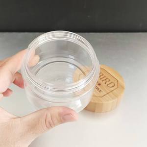 Tarro de plástico PET transparente/ámbar esmerilado con tapa de bambú para crema o exfoliante corporal, con logotipo personalizado, 50g, 150g, 250g, 500g, venta al por mayor, grabado. - Product Image 3