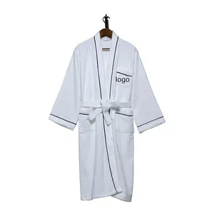 Five-star Hotel Bathrobe Cotton Water-absorbent White Robe Long Thickened Cut Velvet Bathrobe Unisex Winter Bath Robe Knitted