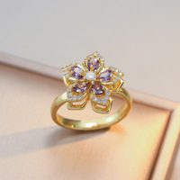 Collier, boucles d'oreilles et bague en acier inoxydable plaqué or avec zircon violet, cadeau tendance