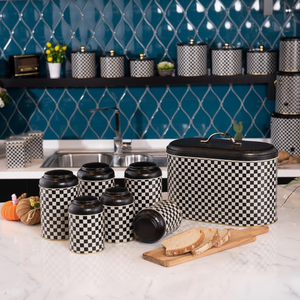 7 Pcs Round Tin <b>Box</b> Kitchen Set Dome <b>Lid</b> Checkerboard Checkers Design - Product Image 3