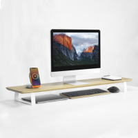 SAMDI Support d'écran de bureau en bois thermoformé de 100 cm, Organisateur d'écran d'ordinateur durable, Accessoire de bureau peu encombrant, Coussin