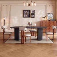 Mesa de comedor de cocina negra moderna con patas ovaladas de madera maciza Juego de comedor para el hogar que incluye 8 sillas