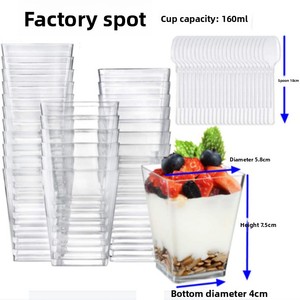 Gobelets à dessert carrés rigides en plastique jetables à paroi simple avec cuillères, coupes à <span class=keywords><strong>mousse</strong></span>, verres à vin et coupes à sundae pour glaces - Product Image 5