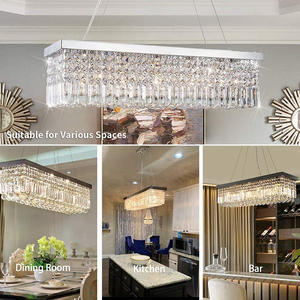 Lámpara Colgante Rectangular de Cristal Dorado, LED E26, 3500K, Blanco Cálido, Altura Ajustable 31.5in X 8.67in, Regulable, 5 Años de Garantía - Product Image 3