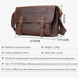 Personnalisé Vintage Crazy Horse en cuir véritable porte-documents hommes élégant collège bureau affaires épaule bandoulière ordinateur portable <span class=keywords><strong>Messenger</strong></span> - Product Image 3