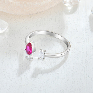 Bague ouverte de grand-mère plaquée en argent Sterling 925 pour femme, anneau réglable en Zircon rouge et blanc en forme de <span class=keywords><strong>goutte</strong></span> <span class=keywords><strong>d</strong></span>'<span class=keywords><strong>eau</strong></span> - Product Image 3