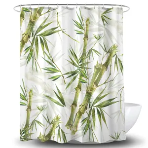 Bamboo Pattern Printed Waterproof Polyester Designer Custom Shower Curtain and Bathroom Curtains