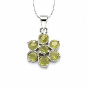 925 Sterling Silver Rhodium Plated <b>Peridot</b> Flower <b>Pendant</b> - Product Image 4