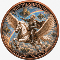Pièce commémorative ronde en cuivre fin .999 de 1 oz, motif Pégase Chevalier, colorée, en relief, design fantastique, objet de collection, décoration, cadeau