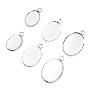 100 cái/lốc thép không gỉ hình bầu dục trống bezel Mặt dây chuyền kết nối cơ sở khay với Vòng Cabochon thiết lập trang sức phụ kiện - Product Image 4