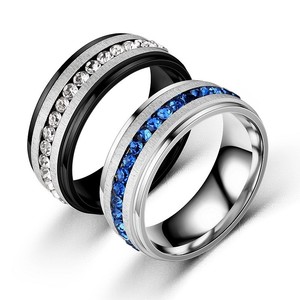 Bague en titane en acier de 8mm avec diamant bleu unique Bague pour homme romantique tendance Bijoux tendance <span class=keywords><strong>Elden</strong></span> Bague pour homme franc-maçon - Product Image 2
