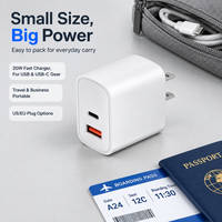 Pengisi Daya Dinding Dual Port PD20W QC18W, Adaptor Daya Pengisian Cepat USB A+Type C dengan Colokan US EU untuk Smartphone dan Tablet