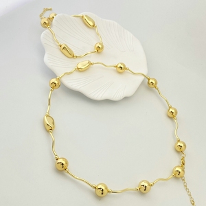 New bãi biển mạ vàng đồng trống bead và ống Bar xen kẽ bóng hạt vòng cổ và vòng đeo tay trang sức <span class=keywords><strong>Set</strong></span> - Product Image 4