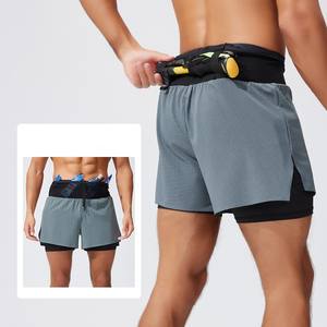 Herren Sommer 2-Lagen Laufshorts Einfarbig Nahtlos Elastischer Bund Marathon Individuelles Logo Aktiv Atmungsaktiv Schnelltrocknend Sportshorts - Product Image 5