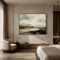 Peinture à l'huile sur toile faite à la main, paysage tonaliste neutre et brumeux, texture Wabi Sabi, art abstrait pour la décoration du salon