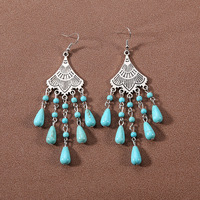 SC Offre Spéciale déclaration Turquoise gland boucles d'oreilles chinois Vintage pierre boucles d'oreilles rétro Turquoise pendentif boucles d'oreilles pour les femmes