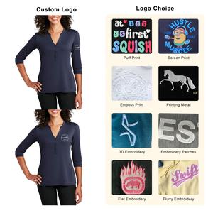 High Quality Woman's V-Neck <b>T</b>-<b>Shirts</b> New Arrival Half Long Sleeve Eco-Friendly Fashion Solid Color Print Summer Street Wear Bulk - Product Image 3