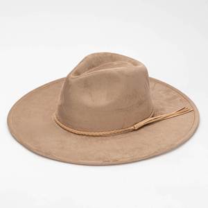 Classic Big Brim Suede Fedora <b>Hat</b> with Tassels Band - Product Image 5