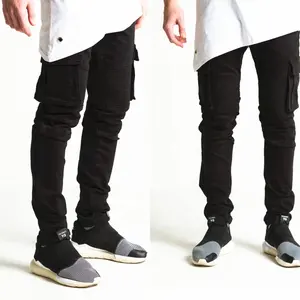 새로운 디자인 블랙 카고 바이커 데님 멜빵 trousers 청바지 홍콩 232