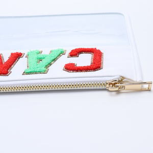 Transparent clair Pvc étanche plat maquillage monogramme blanc plaine <span class=keywords><strong>trousse</strong></span> <span class=keywords><strong>de</strong></span> <span class=keywords><strong>toilette</strong></span> pochette à fermeture éclair <span class=keywords><strong>trousse</strong></span> <span class=keywords><strong>de</strong></span> maquillage filles femmes sac cosmétique - Product Image 4