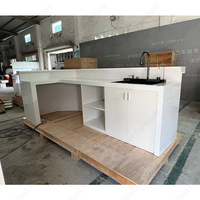 Table et chaises de bar en surface solide Corian avec éclairage LED, mobilier de bar à cocktails blanc