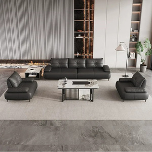 Conjunto de Sofás de Oficina Ekintop, Moderno y Minimalista, de Cuero Genuino, Muebles de Recepción para Sala de Estar, Combinación con Mesa de Centro - Product Image 1