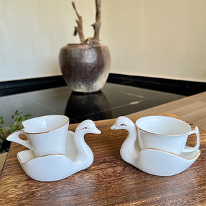 Swan Gilt-edged Coffee <b>Cup</b> Ceramic Swan fairy <b>Tea</b> Saucer Afternoon <b>Set</b> - Product Image 3