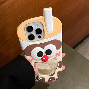 Nueva funda de teléfono de moda Milk Tea Little Brother con espejo para iPhone 12 13 14 15 16 Pro Max funda de teléfono de silicona a prueba de golpes - Product Image 4