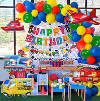 Nouvelle décoration d'anniversaire pour garçon, transport automobile, bannière joyeux anniversaire, yacht, bus, camion de pompiers, avion, fête d'enfants, ballons en feuille de transport