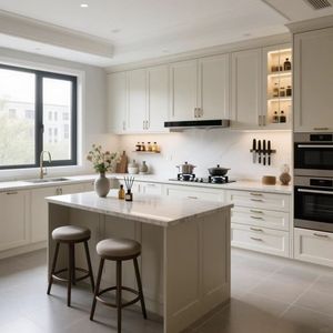 Cuisine sur mesure, style moderne minimaliste européen, îlot central avec comptoir en pierre et tabourets <span class=keywords><strong>de</strong></span> <span class=keywords><strong>bar</strong></span>, grand espace - Product Image 2