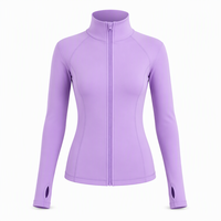 Veste de yoga pour femme, coupe ajustée, extensible dans quatre directions, couleur violet clair, avec logo sur le devant