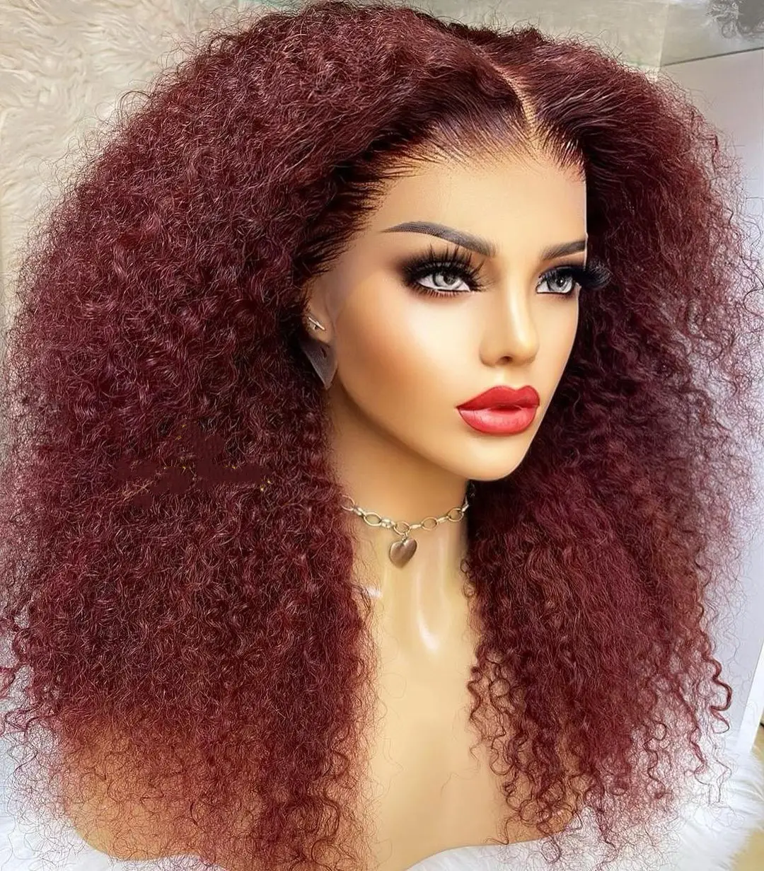 Cuticle Aligned Virgin Brazilian Human Hair High Density 99J Kinky Curly Lace Front Wigs Pre Plucked With Baby Hair For Women