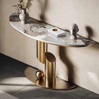 Meja Konsol Lorong Minimalis Italia Terlaris, Permukaan Batu Sinter Melengkung, Desain Modern Stainless Steel Emas, Barang Fashion