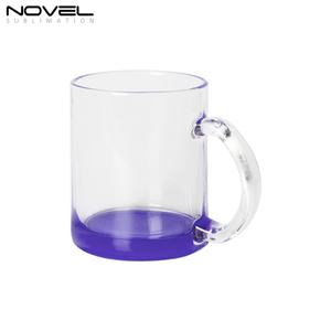 Vente en gros de tasses à poignée en verre transparent de haute qualité 11OZ avec fond coloré, mug en verre vierge pour sublimation DIY - Product Image 5