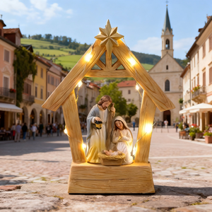Crèche en résine peinte à la main, moderne, simple et écologique, avec un Jésus-Enfant lumineux pour la décoration de Noël à la maison - Product Image 2