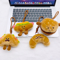 Porte-clés en peluche créatif Thème Thé de l'après-midi, Pendentif figurine mignonne Hamburger et Pain, Breloque de sac