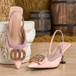 Escarpins slingback Xuanhui nouveau style à talon haut de 8 cm, bout pointu, rose pailleté, <span class=keywords><strong>avec</strong></span> grande boucle <span class=keywords><strong>d</strong></span>écorative et talon métallique pour femme - Product Image 4