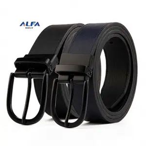 Alfa Wholesale Custom Logo Reversible Buckle Belts Business Causal Dress Belt Leather Belt Emboss