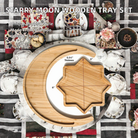 Plateau en bambou, accessoires de cuisine, motif végétal créatif, lune étoilée, ensemble de repas, fruits secs, collations, croissant irrégulier