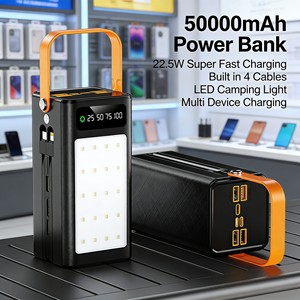 แบตสำรองพกพา 50000mAh พร้อมสายชาร์จในตัว 4 เส้น ไฟ LED สำหรับแคมป์ปิ้ง 22.5W ชาร์จเร็วพิเศษ หน้าจอ LED แสดงผลแบบดิจิตอล แบตสำรองสำหรับแคมป์ปิ้ง - Product Image 5