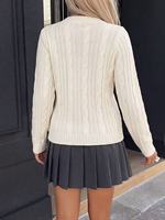 Pull en tricot ample à col rond et manches longues pour femme, motif arbre de Noël et flocon de neige torsadé, couleur beige, nouvelle collection automne, ambiance festive